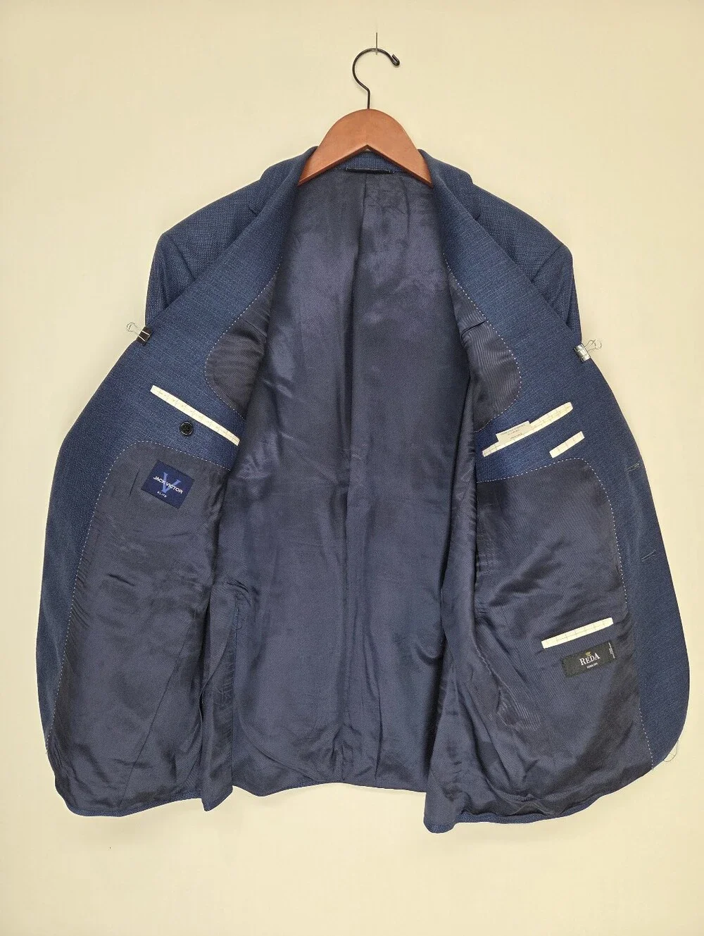 Jack Victor Elite 44R Blue Textured Blazer REDA Super 110's Wool Canada